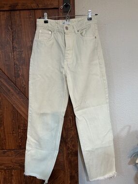 Zara Off-White High-Rise Straight Jeans